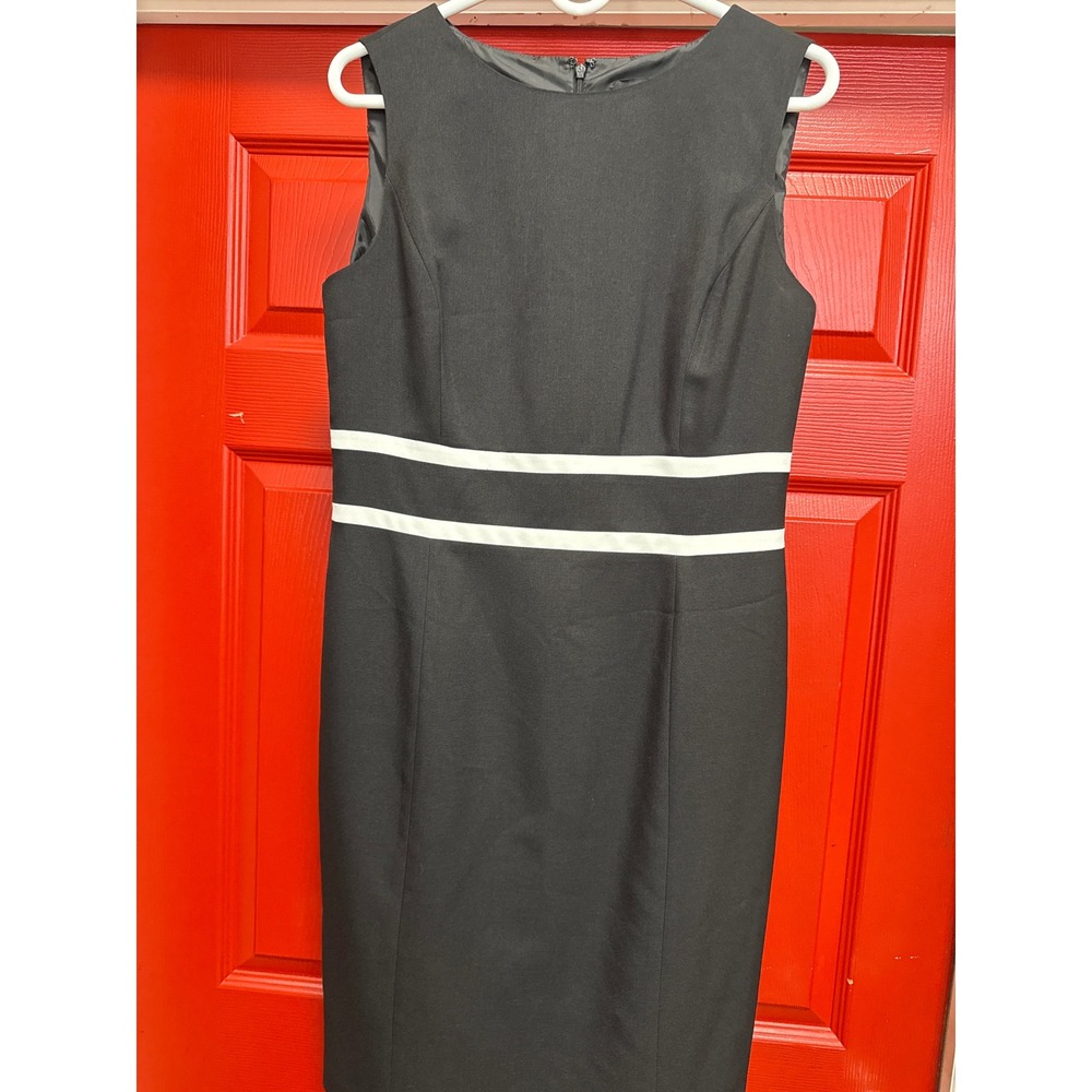 Black Label by Evan-Picone Black White Striped Sleeveless Sheath Dress Size 8
